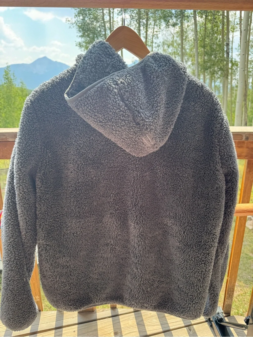 Eddie Bauer Gray Sherpa Puffer Jacket with Light Blue Panels